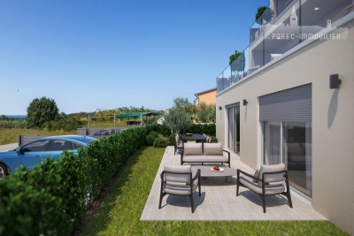 Novo stanovanje v gradnji, pritličje z vrtom, 7 km od Poreča