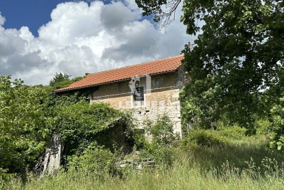 Predivna kamena kuća za renovaciju na osami s velikom okućnicom i pogledom na zelenilo u Oprtlju