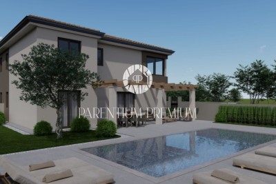 Moderna hiša dvojček z bazenom in dvoriščem - v fazi gradnje