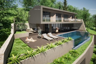 Zum Verkauf steht ein neu gebautes modernes Einfamilienhaus mit Swimmingpool in der Nähe von Buje