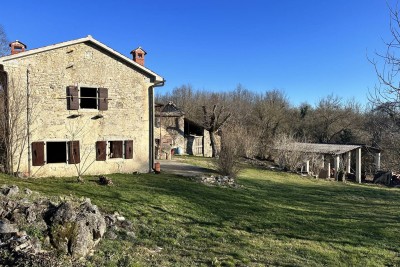 PAZIN, LINDAR, DJELOMIČNO RENOVIRANA KAMENA KUĆA S OKUĆNICOM NA MIRNOJ LOKACIJI